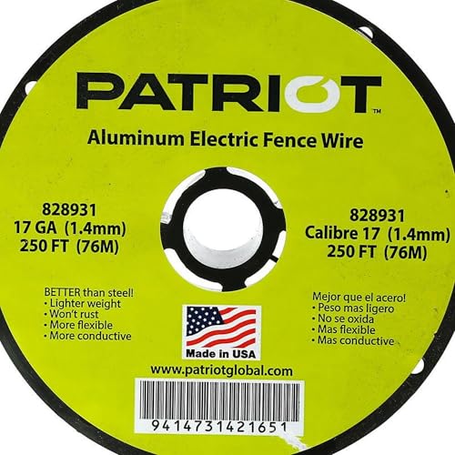 Patriot PE2 Electric Fence Energizer Plus 250-Feet Made in U.S.A. 17 Gauge Spool Aluminum Wire - Electric Fence Chargers for Livestock - Electric Fence Kit
