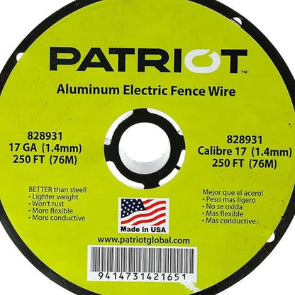 Patriot PE2 Electric Fence Energizer Plus 250-Feet Made in U.S.A. 17 Gauge Spool Aluminum Wire - Electric Fence Chargers for Livestock - Electric Fence Kit