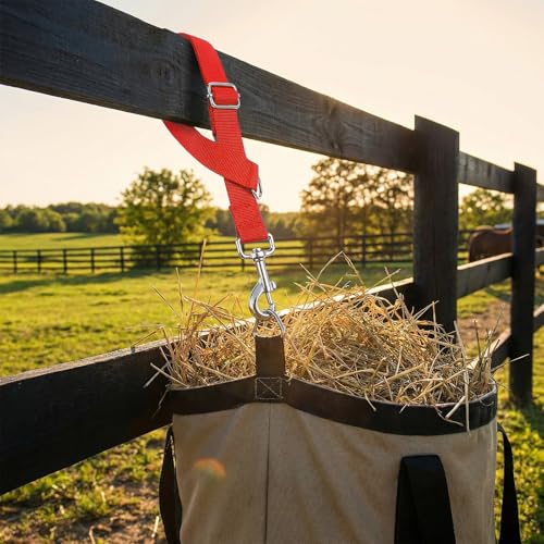 4Pcs Horse Bucket Strap Hangers Nylon Straps Hanging Feed Tack - color: Red