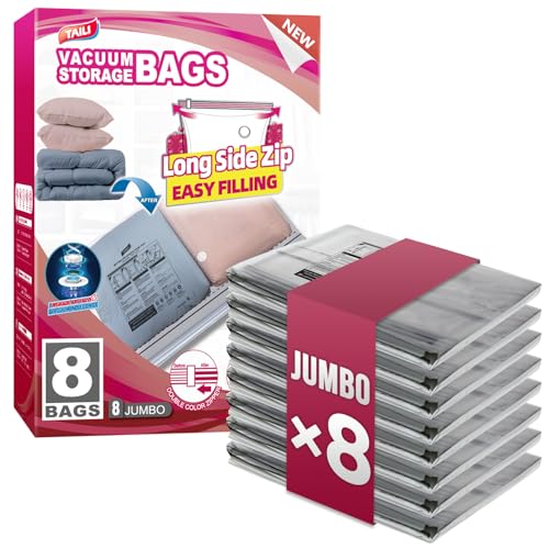 TAILI 8 Pack Vacuum Storage Bags, Jumbo LONG SIDE ZIP(39x28 inch), Clear - size: 8 Jumbo