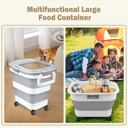 Komzon Rice Storage Container 10-40 lb, 25 lb Pet Dog Food Storage Container, Collapsible Airtight Rice Container,Rice Dispenser Bin with Cup and Scoop for Flour Cereal Pasta Grain, Cat Bird Food - size: 10-40 Lbs