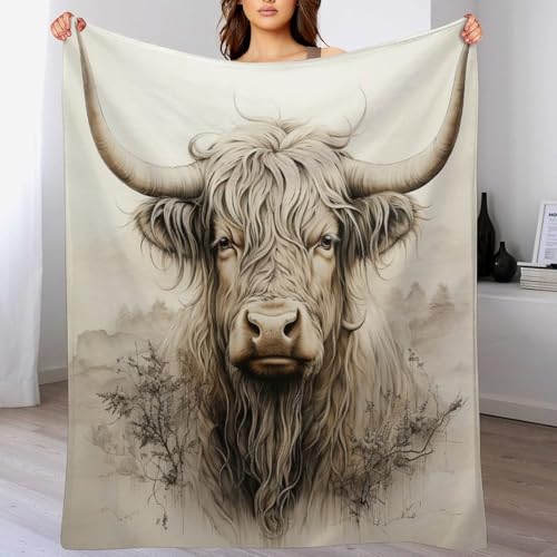 Highland Cow Fleece Throw Blanket for Couch Adults Teens 40" X 50" - color: Highland Cow, size: 40x50 inch