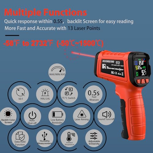 Infrared Thermometer Gun, -58°F to 2732°F, Dual-Mode 50:1 - color: Orange/-58°F to 2732°F and -4°F to 932°F