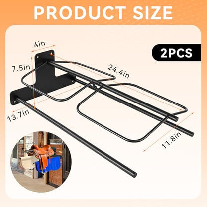 2 Pack Saddle Rack with Double Pad Bar, Wall Mounted Saddle Stand