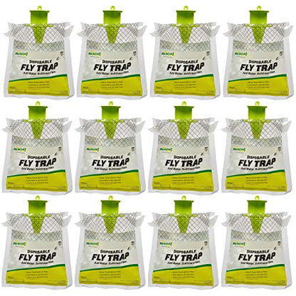 RESCUE! Outdoor Disposable Fly Trap – Hanging Fly Catcher with Attractant Bait, Fly Bag for Patio, Yard, Trash & Farm Areas – Easy-to-Use Outdoor Fly Control - 12 Traps