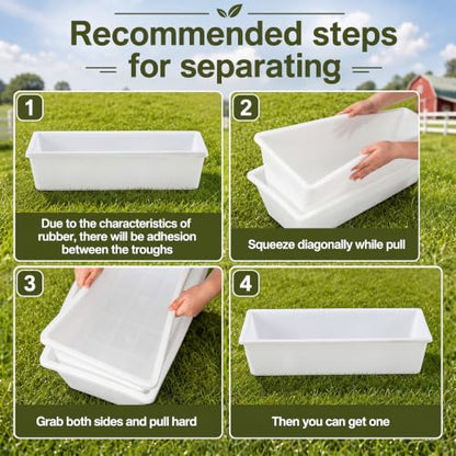 Geelin 4 Pcs 12 Gallon/48 Quart Plastic Livestock Water Trough, White - color: White, size: 12 Gallon/48 Quart