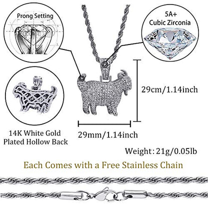 TOPGRILLZ Goat Chain Gold Necklace for Men Eagle Chain Rope Iced out Cubic Zirconia 14K Gold Plated Stainless Steel Necklace 24" Birthday Gifts - style: Silver Goat