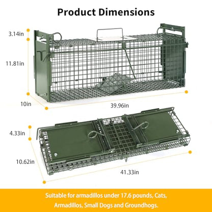 Timaze 40" Large Double-Door Live Animal Traps Cage | Foldable Animal Trap with Pedal Triggers,suitable for stray cats, raccoons, rabbits weighing up to 17.6 pounds