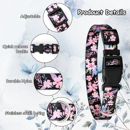 5 Pack Floral Goat Collars with Bells,Anti-Lost Pet Collarr - color: Floral+Groovy Pattern