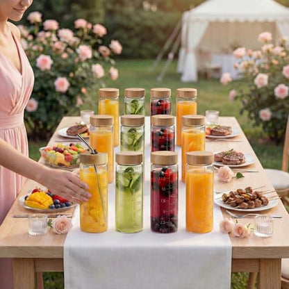 16 oz Round Glass Juice Bottles with Airtight Bamboo Lids, Reusable 6 Pack - color: 16oz - 6 Pack