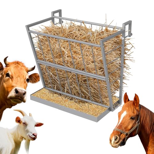 2-in-1 Wall Mount Hay Feeder, Silver Grain Rack for Goats/Horses/Sheep - color: Silver