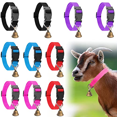 Goat Collars with Bells 10 Pack, Adjustable Sheep Goat Collar Nylon Material with Brass Bell, Loud Bell Anti-Lost for Small Farms