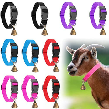 Goat Collars with Bells 10 Pack, Adjustable Sheep Goat Collar Nylon Material with Brass Bell, Loud Bell Anti-Lost for Small Farms