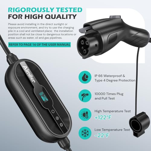 AIMILER Level 2 Electric Vehicle (EV) Charger(WiFi APP/Plug-Play), 40A, 25ft Cable ETL Certified, 220V-240V NEMA 14-50P Plug EVSE w/ J1772 Connector, Portable EV Car Charging Stations (Jet) - color: Jet Black