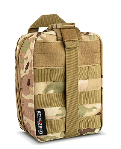 Scherber Premium IFAK Kit Trauma Pack | HSA/FSA Approved | SOF Tourniquet, QuikClot 4x4 HyFin Chest Seal, Israeli Bandage | Fully Stocked MOLLE Pouch for Gunshot, Bleeding, Major Wound Care (Camo) - color: Camouflage