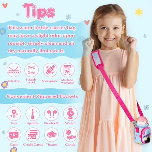 Water Bottle Carrier Bag with Strap for Kids - Water Bottle Bag Holder with Padded Strap Pocket 10/12/14/16/18Oz for Boys Girls School Walking Hiking Camping - style: Castle Girl