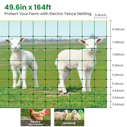 Electric Fence Netting, 49.6" H x 164'L Portable Livestock Nets for Cattle