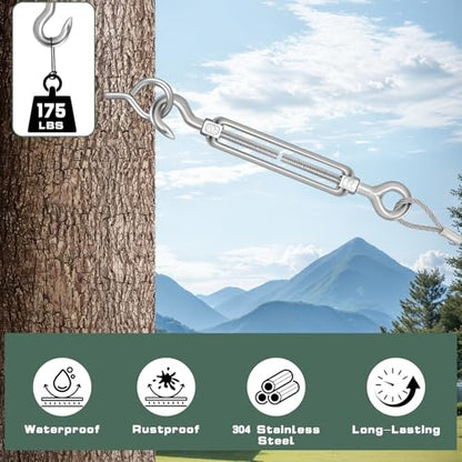 Dpyrrhic Turnbuckles for Cables Wires, 100Ft 1/16 Inch Stainless Steel Vinyl Coated Wire Trellis Kit,M5 Turnbuckle Tension Kit for Cable Railing Clothesline DIY Balustrades,String Lights Hanging - size: 100Ft