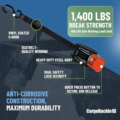 CargoBuckle Mini G3 Retractable Ratchet Straps, 1-in x 6 ft, 2-Pack