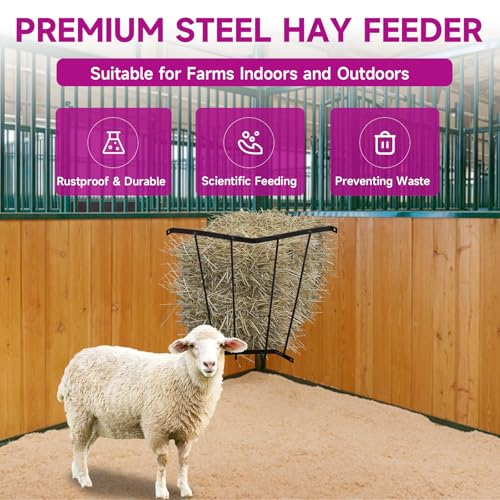 Corner Hay Rack, Wall Mounted 23.3 x 13.2 x 21.7In Hay Rack for Farm Indoor and Outdoor Use, Carbon Steel Hay Feeder Blanket Holder for Horses and Goats