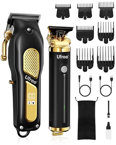 Ufree Cordless Hair Clippers for Men, Barber Clippers and Trimmers Set - color: Black Gold