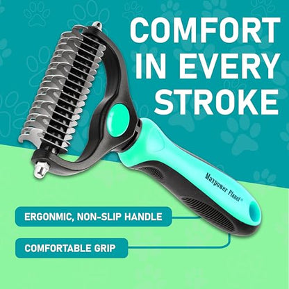 Maxpower Planet Hair Brush - Double Sided Shedding, Dematting Undercoat Rake for Dogs and Cats - Extra Wide Dog Grooming Brush, Reduce Shedding by 95%, Turquoise - color: Turquoise, size: Large