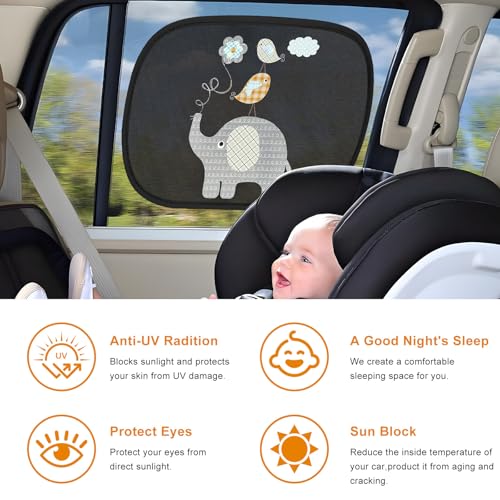 2 PCS Car Window Shades, Static Cling Auto Side Window Sunshade Cover with Cute Animal Pattern, Breathable Mesh Screen Sun & UV Protection Cover for Most Car Windows