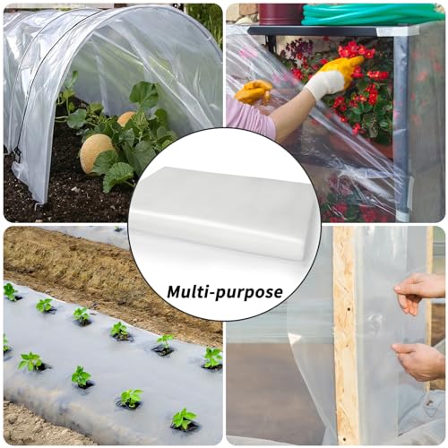 Greenhouse Plastic Sheeting 24' x 50' 6 Mil, Clear UV Resistant Heavy Duty Polyethylene Film, Thick Greenhouse Cover for Garden, Farm, Agriculture - size: 24x50 FT