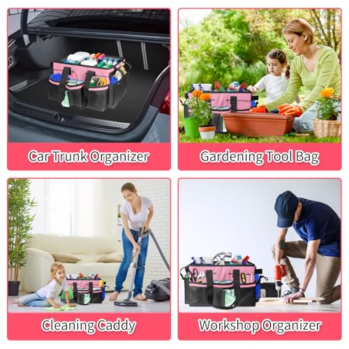 Boczif Cleaning Caddy Bag Wearable,Cleaning Caddy Supplies Organizer(Pink) | with Handle, Shoulder Straps & Detachable Divide, Cleaning Tool Organizers Tote Bag for Cleaners & Housekeepers - color: Pink