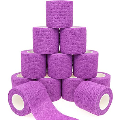 Self Adhesive Bandage Wrap Animal Cohesive Bandage Self Adherent Wrap First Aid Tape for Dogs Cats Horses Birds & Wrist Healing Ankle Sprain (2 Inch Purple 12 Rolls) - color: 2 Inch Purple 12 Rolls