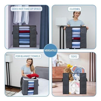 VENO 3 Pack Large Clothes Storage Bag w/Reinforced Handle 16 Gallon | Thick Container Bins Organizer for Blankets, Comforters, Bedding, Foldable w/ Sturdy Zipper, Clear Window(Tall 16.3 Gallon) - size: Tall, 16.3 Gallon, Set of 3