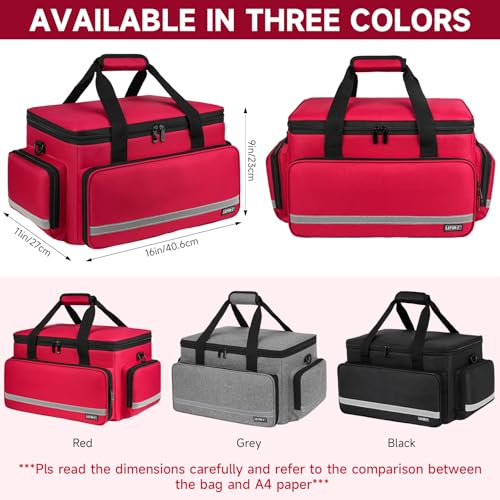 LEFOR·Z Medical Bag,First Aid Bag Empty,Home Health Nurse Bag with Detachable Divider,Medical Supplies Storage Tote for Nursing Student,Therapist,Doctors(Bag Only) - style: Red-large