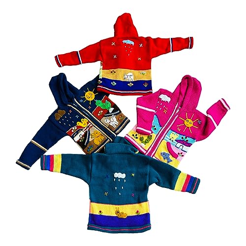 Peruvian Wool Knitted Sweater with hoodie for babies & toddlers, Unisex, Chompas Peruanas, fall winter sweater - color: Navy Blue, size: 8