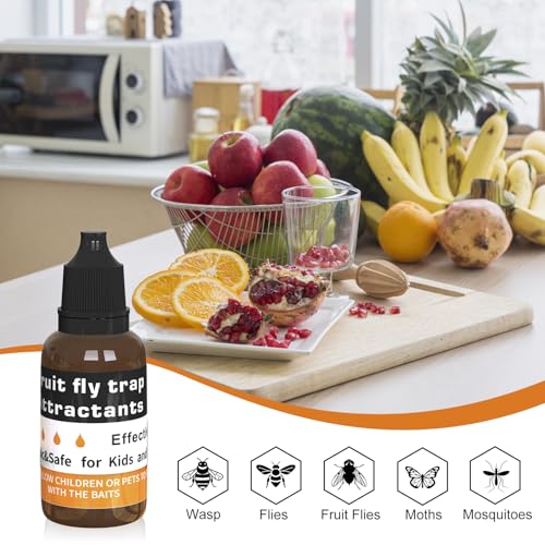 Fruit Fly Trap Refill Liquid Only 12 Packs- Replacement Parts for Fly Traps- Safe Near Pets,Food and Kids- Fruit Fly Lure Refill Trap