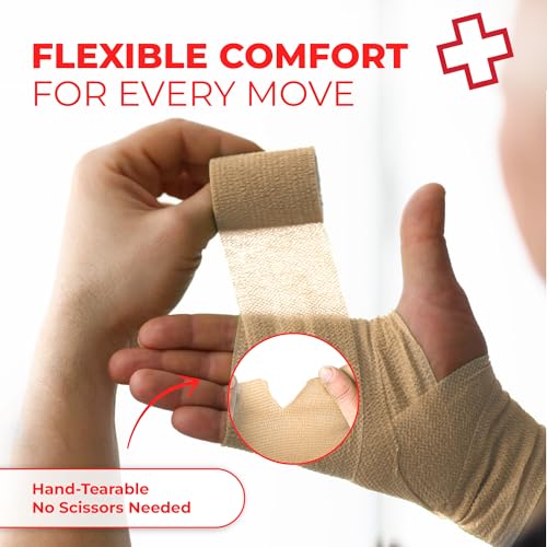 Ever Ready First Aid Self Adherent Cohesive Bandages 3" x 5 Yards - 12 Count, Tan