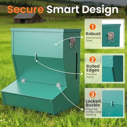 2 Door Hog Feeder,3.7 Bushel Heavy Duty Pig Feeder with Gravity Self Feeding System, Weatherproof Lid & Feed Level Window，Livestock Feeder for Barn, Farm
