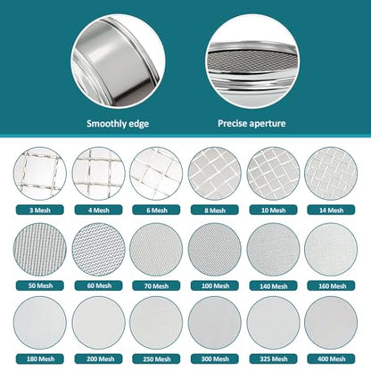 Full 304 Stainless Steel Mesh Sieve Screen, LVDALAB 20 Mesh (0.9mm) Aperture, 2.4inch(6CM) Dia Standard Sample Analysis Test Sieves Sifters Strainer for Industrial Laboratory Homes - size: 20 Mesh(0.9mm)/Ф2.4in(6CM)