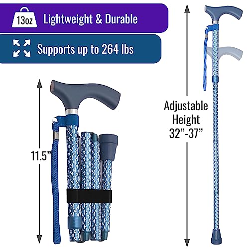 Switch Sticks Folding Walking Cane For Women & Men - color: Engraved Azure