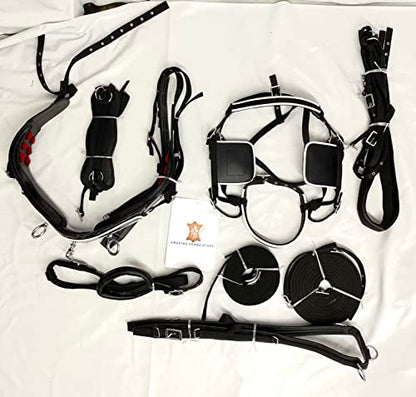 Black Patent Nylon Driving Harness for Single Horse Cart with White Piping/Trim (Full, Cob, Pony, Shetland & Mini) - size: Mini
