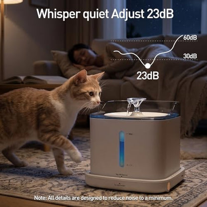 Cat Water Fountain, 2.2L Automatic Pet Water Fountain for Cats and Small Dogs, 2.4GHz WiFi App Control, Rechargeable Motion Sensor, 3 Water Modes, Detachable Tank, White - color: WHITE