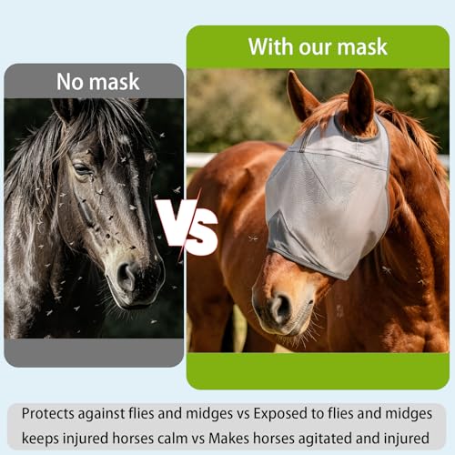 Raelitego Horse Fly Mask Without Ears, Breathable Mesh UV Protection (S) - size: S