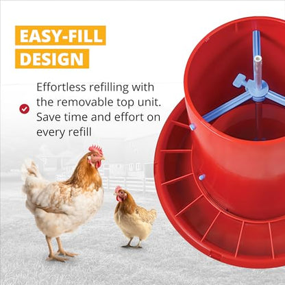 Stromberg's 50 lb Rain Shield Feeder, Large Capacity Range Feeder, Durable One-Piece Plastic Lid and Shield, Easy-Fill Design, Feed-Saving Grill, 24" Overall Height, 22" Pan Diameter