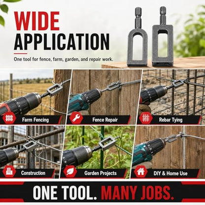 Wire Twister Tool for Drill, Electric Drill Wire Twisting Tool with 1/4" Hex Shank, Heavy Duty Drill Wire Twister for Fence Construction Rebar Tying (2PCS)