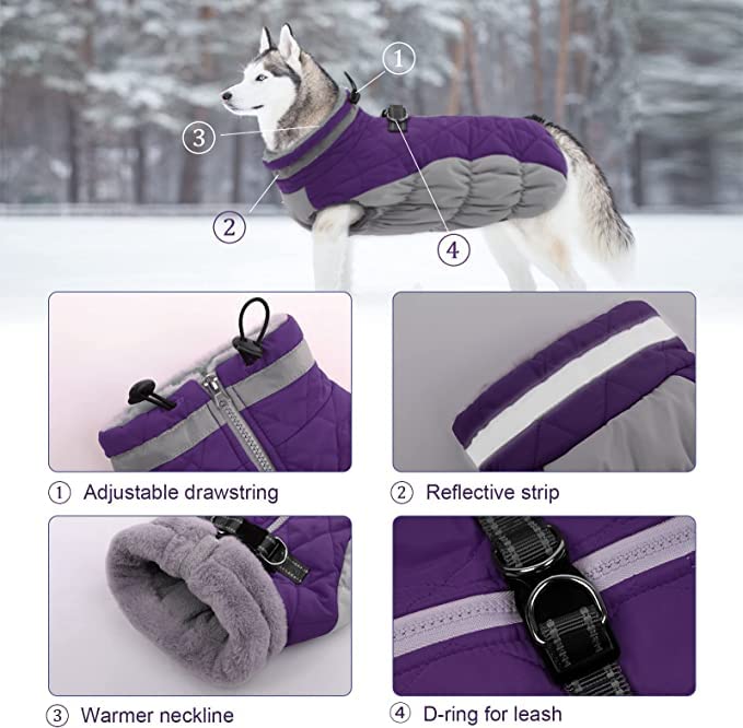 Lelepet Warm Dog Coats for Small Dogs, Waterproof Dog Jacket with Harness - color: Purple, size: X-Small