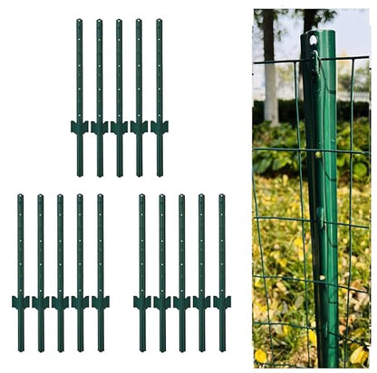 3 Feet Metal Fence Post Green, Pack of 15, for 24 Inch High Garden Welded Wire Fence U-Channel Steel Garden Post - color: Green, size: 3',15 PCS