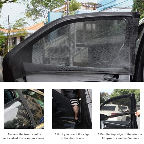 2 PCS Car Window Shades, Double-Layer Automotive Front Side Window Sunshade Blocks UV Rays & Sun Glare, Breathable Mesh Screen Stretch Sun Protection Cover for Most SUVs - color: Car Front, 2 PCS