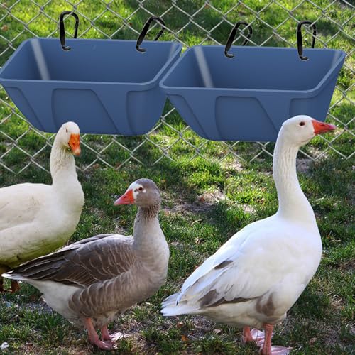 mozoba Hanging Chicken Feeder Trough for Goat Sheep Deer Poultry Duck Chicken Fence Feeder Livestock Feeding Container Goats Supplies Feeders Waterer Bucket (Black and Blue) - color: Black and Blue