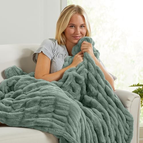 Springtree Home Luxury Micro Plush Throw Blanket | Thick Faux Fur | Green | Lily Collection | 50" x 60" | Green Blanket | Ultra Plush - color: Lily Pad, size: 50" x 60" (Medium)