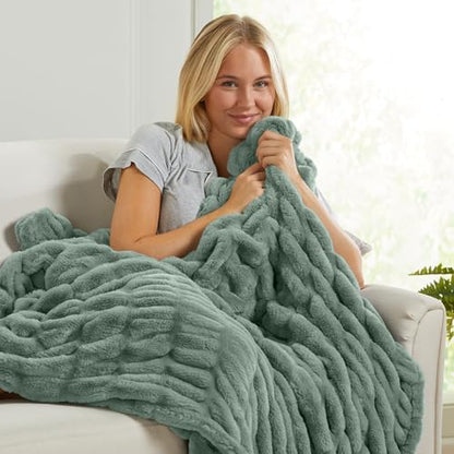 Springtree Home Luxury Micro Plush Throw Blanket | Thick Faux Fur | Green | Lily Collection | 60" x 70" | Green Blanket | Ultra Plush - color: Lily Pad, size: 60" x 70" (Large)