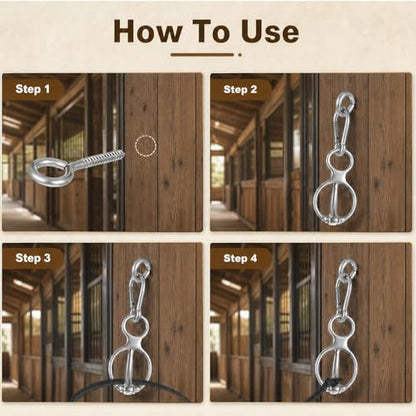 Heavy Duty Horse Tie Ring - Quick Release Safety Buckle for Horse Stalls & Trailers | Rustproof Steel Equestrian Tack